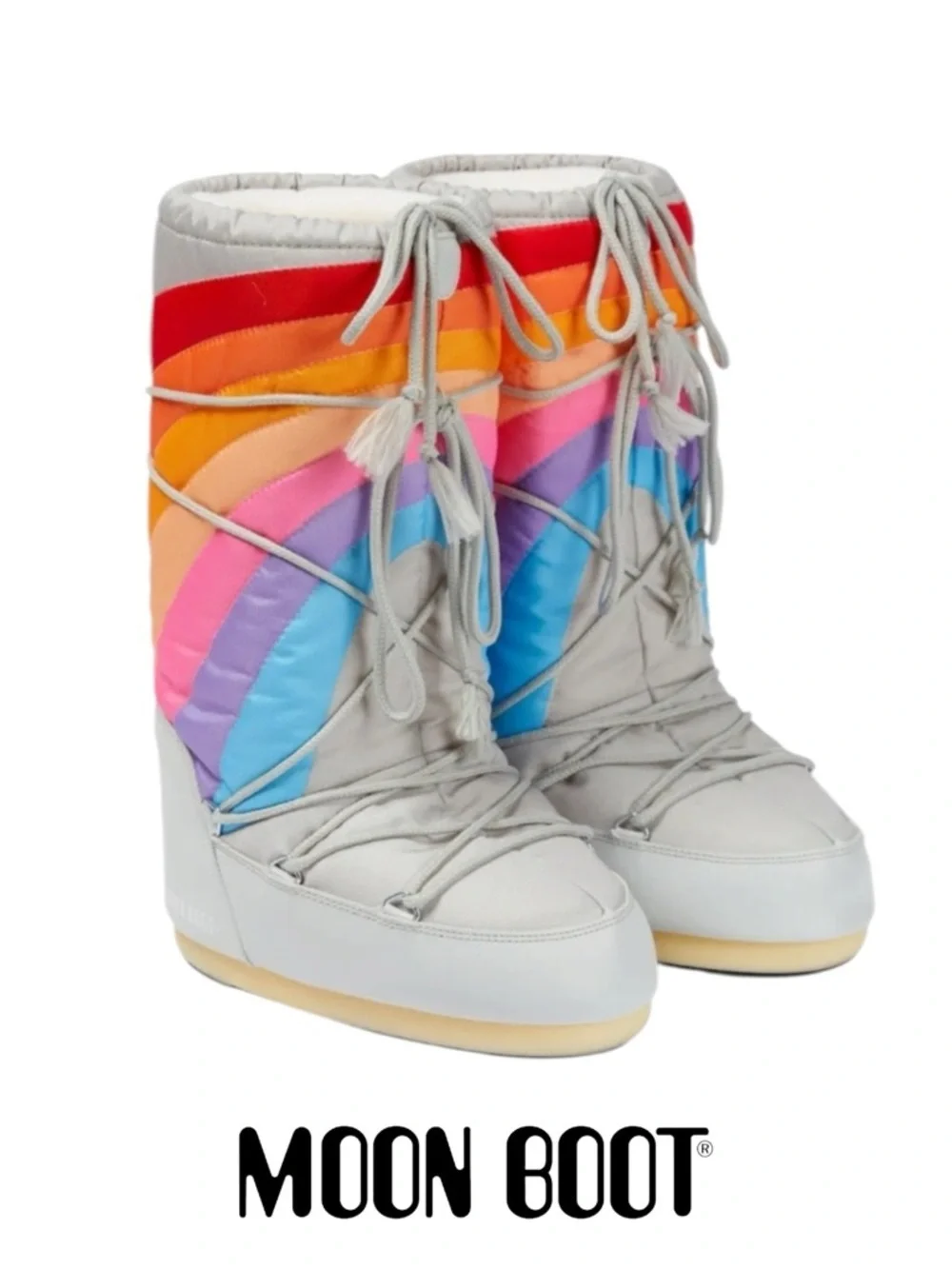 MOON BOOT Light Gray Rainbow Stripe Snow Boots NWT Women’s 7 Winter Boots